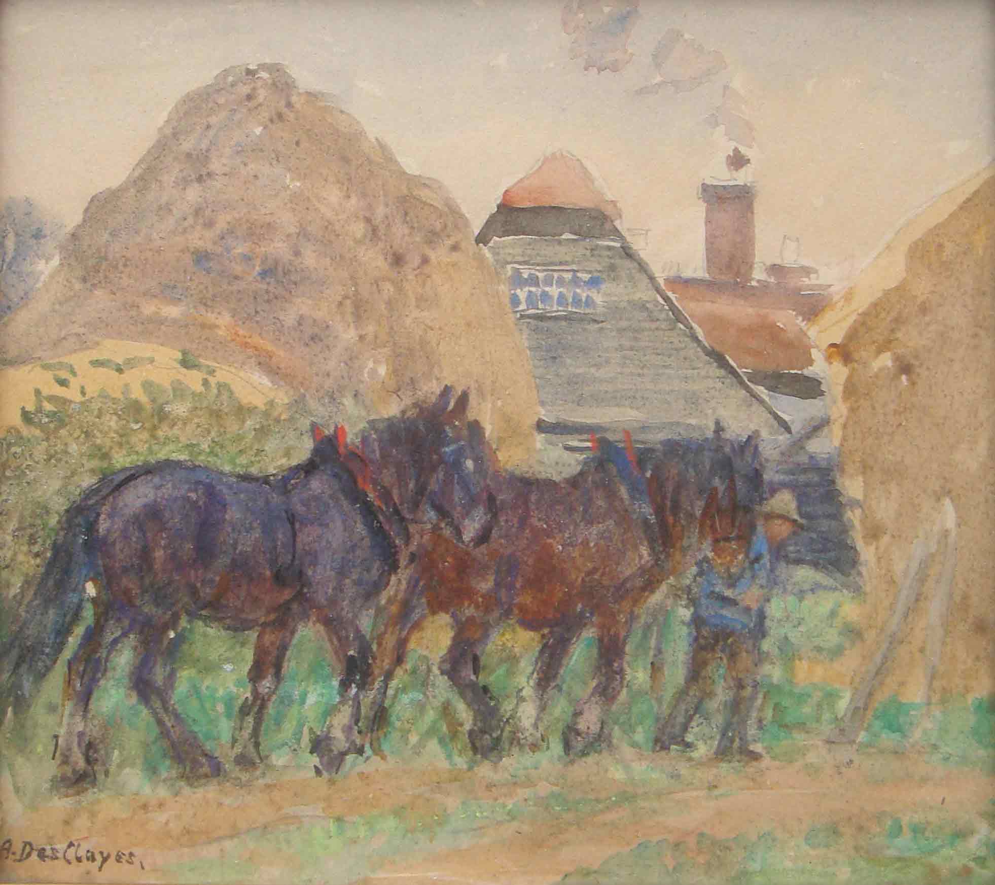 Alice Des Clayes Oil Painting 'Plough Horses'