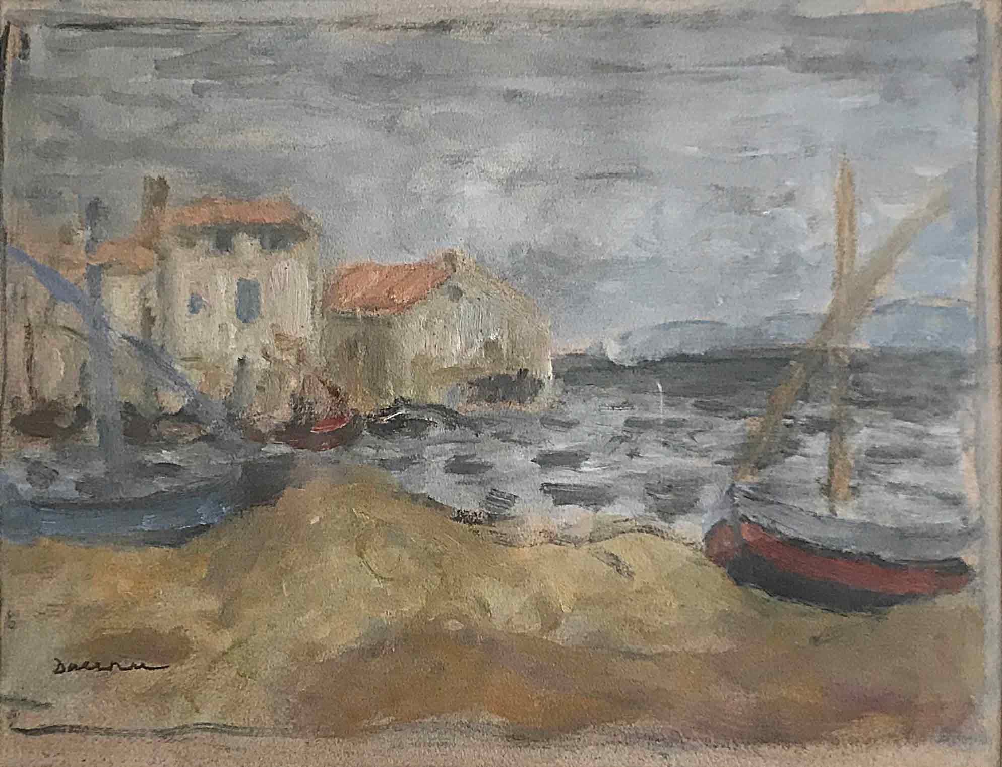 Eugène-Antoine Durenne '2 Barques à terre - Martiques 1927'