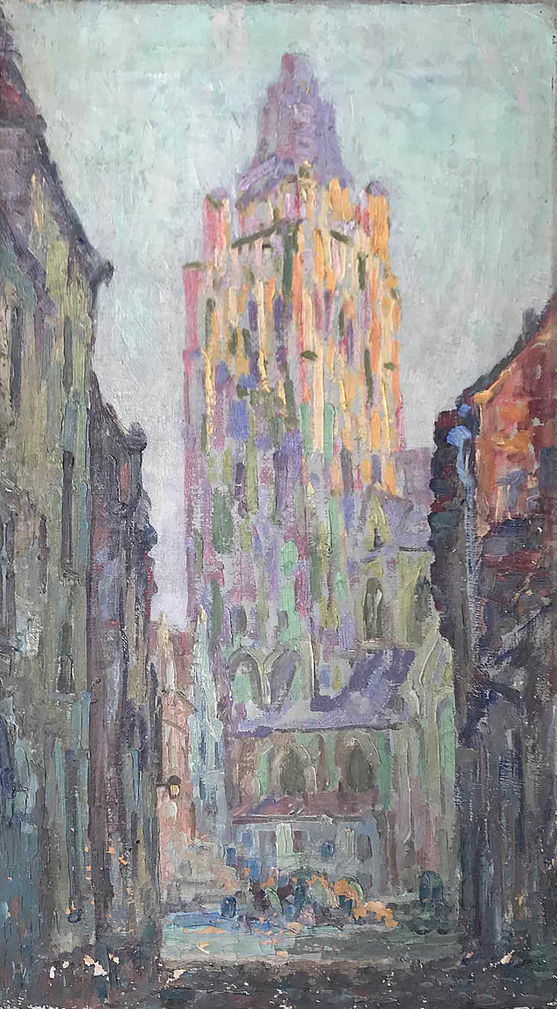 Church Tower - Oil on canvas signed with monogram c. 1900